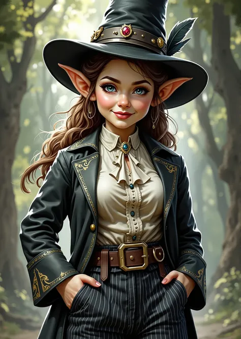 An extremely detailed comic book illustration of a stunningly beautiful extremely curvaceous Gnome from Dungeons and Dragons petite magical folk with big eyes and pointed ears created by gods of invention and illusion seldom seen by other folk due to the g...