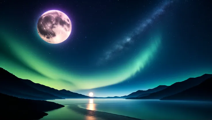 ( 画面いっぱいな巨大で鮮やかなgreenい月:1.5 ),one girl,sky full of stars,Clear and beautiful pattern on the surface of the moon,Ultra HD,high precision,High Quality,Detailed Scenery ,Night Sky,(Milky Way Galaxy:1.5),(Milky Way Galaxy:1.5),(Alps:1.5),The giant moon and sta...