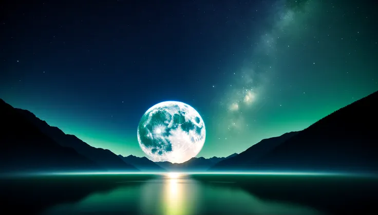 ( 画面いっぱいな巨大で鮮やかなgreenい月:1.5 ),one girl,sky full of stars,Clear and beautiful pattern on the surface of the moon,Ultra HD,high precision,High Quality,Detailed Scenery ,Night Sky,(Milky Way Galaxy:1.5),(Milky Way Galaxy:1.5),(Alps:1.5),The giant moon and sta...