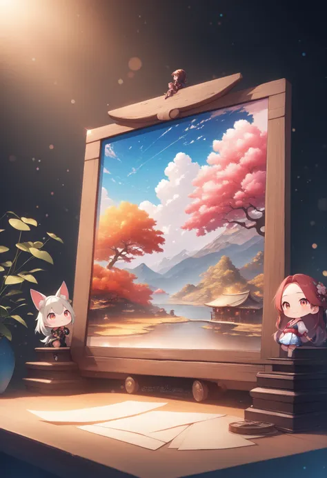 Japanese specters、Azuki bean washing、Expressed with cute characters High resolution、High Quality、Masterpiece、Super Detailed Painting、photorealistic、HDR、Studio Lighting、vivid colors、bokeh、 Texture Like Old Paper 、Azuki bean washingの儀式を行う、adorable expression...