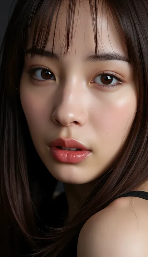 one beautiful woman、 masterpiece, accurate, nsfw, Super Detail, advanced details, high quality, Award-winning, best quality, 16k, perfect anatomy, (( front view, upper body)), Ultra High Resolution Hair , brown hair, long hair, detailed face, realistic tex...