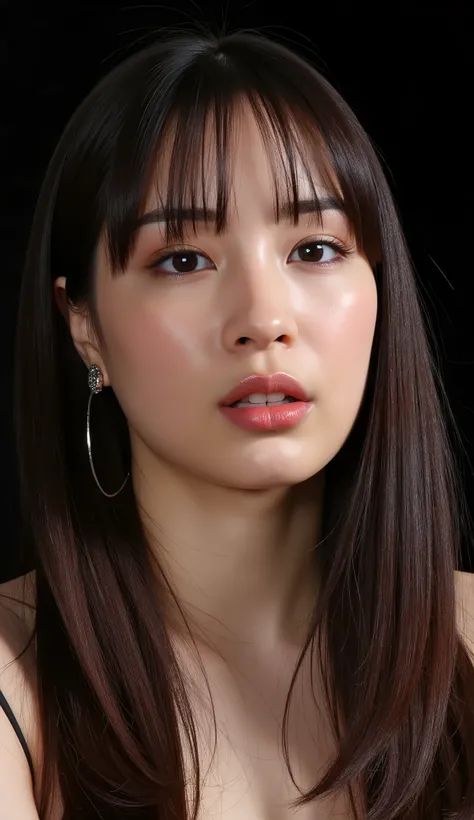 one beautiful woman、 masterpiece, accurate, nsfw, Super Detail, advanced details, high quality, Award-winning, best quality, 16k, perfect anatomy, (( front view, upper body)), Ultra High Resolution Hair , brown hair, long hair, detailed face, realistic tex...