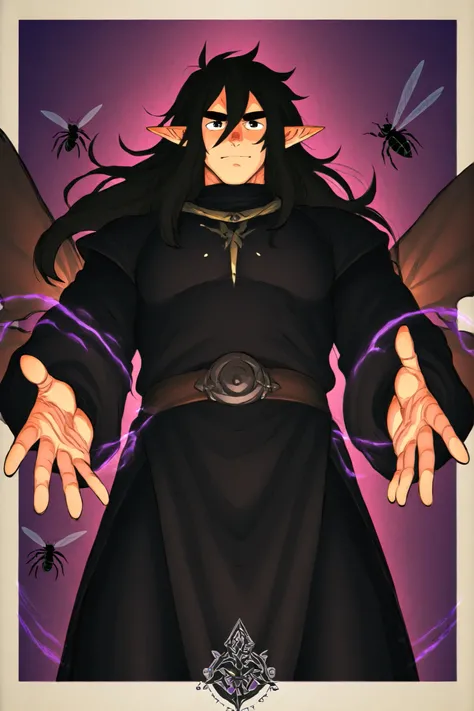 guy; elf; dark fantasy; powerful insect and spider magic; elf; black long hair, black thick eyebrows ; elf друид; bara; сезон размножения, возбужден