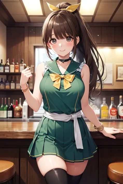 masterpiece、high resolution、8k、Highest Quality、 high chroma、High Clarity 、Western worldview 、anatomical structure、perfect body、Morning Light、Studio Lights、 soft shadows、Kabar、beautiful skin、 Beautiful eyes on my belly、Super Details、( gold:1.4)、long hair、ponytail、shiny costume、 red ribbon、solo、Cute Japanese Girl、1 person、textured skin、slim figure、Big Breasts、Look at this、 Cowboy costume((green sleeveless dress 1.3、pink bow tie on chest、black choker、green wrist scrunch、Green long boots、Green tight skirt:1.8、cover with a micro mini skirt - both eyes with one hand:1.8、green winter boots、gold band on the waist))、 high chroma、High Clarity 、green eyes、big eyes、embarrassing、bar、put a cheek stick on the counter、wear a skirt、Inside the BAR、standing with legs open、from below、cowboy、、uncensored、from behind、Looking up at the ladder

   



,((( masterpiece,  Highest Quality,  high resolution, 超 high resolution,  pixel perfect ,  description boundary, 4K, RTTX10.0))),
、Anegasaki Nene, shiny brown hair, beautiful brown eyes, smiling face, sparkling pupils, (fine grain), , highly detailed face,, (masterpiece:1.2, best quality), ((only1 girl)), ((cowboyshot：1.5))