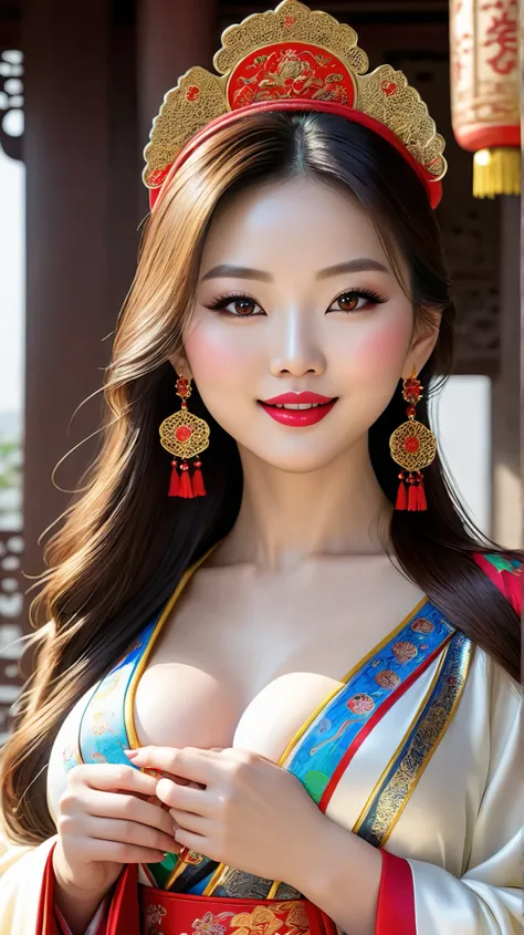 (超realistic)、 very pretty , glamorous, and ancient Chinese splendid woman praying、Large Large 、Large谷間、Large尻、beautiful woman high resolution high resolution realistic Fluffy brown hair、Mature Woman、 Viewer Intuition 、((( Large )))、(( Large谷間))、fine ski...