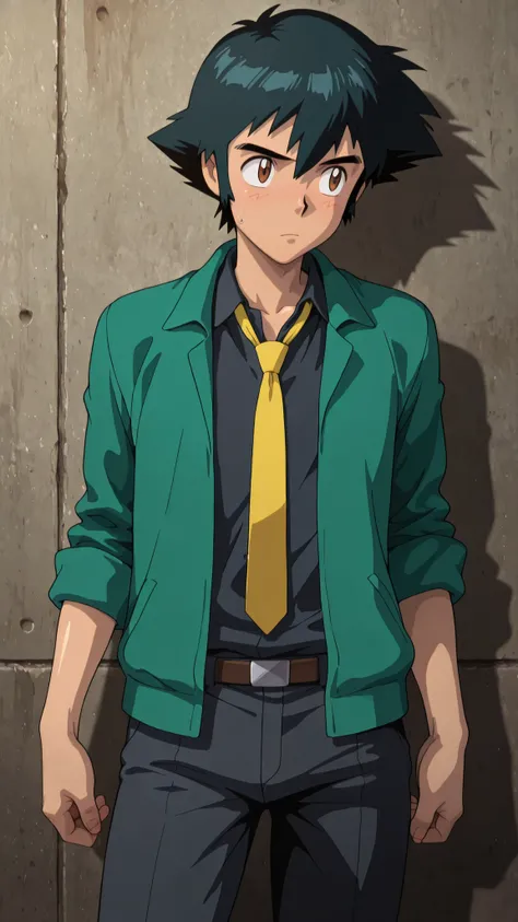 masterpiece, amazing quality, best quality, ultra-detailed, 8K, illustration, clear skin, ultra-detailed-eyes, soft skin, very awa, very as2, shiny skin, shiny hair, soft body, 90's style, official art, ashxyz, 1boy, male focus, solo, brown eyes, black hai...