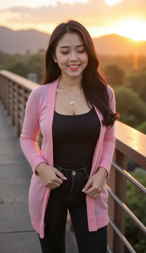A beautiful indonesian female with long straight hairstyle, 25 years old. indonesian face, highly detailed beautiful face and eyes, attractive face, charming face, Full body, chubby body, white skin, medium breasts, cleavage, anatomically correct, black ha...