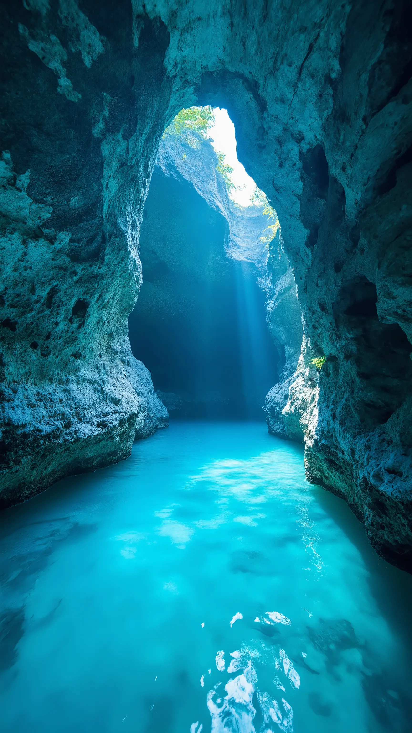 high-resolution images、Breathtaking hidden blue crystal natural caves、The surface of the water remains、makes you feel the depth and serenity of this hidden paradise。blue crystal boulders natural like blue caves in perfect harmony with water, sunshine, and ...
