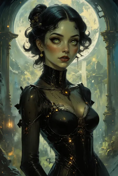 Fragile Elegance: Lilly’s ethereal beauty is mesmerizing, her slender frame, willowy build and graceful movements reminiscent of moonlight and mist. Her skin is ghostly pale, akin to fine porcelain, accentuated by raven-black hair that cascades down her ba...