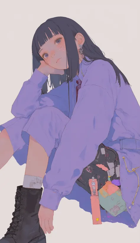 A wounded Asian woman wearing a purple shirt and black boots poses for a photo, Ayami koj ima, Korean female fashion model, deAyami kojima, Ayami kojima amano, Ayaka cosplay, casual pose, young skinny gravure idol, Ayami, Erica Ikuta, Young and cute gravur...