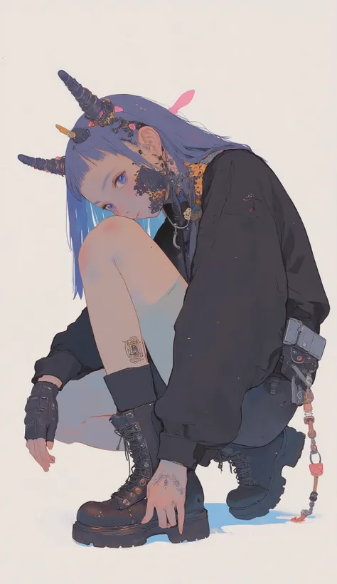 edgy clothes, Textured gloves, layered accessories, and chunky black boots with leopard print accents; Bend your knees、dynamic poses with hands on them, add a hipster vibe in a bright studio setting.