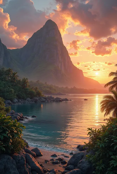 Mount Orohena in Tahiti、 French Polynesia , sunset