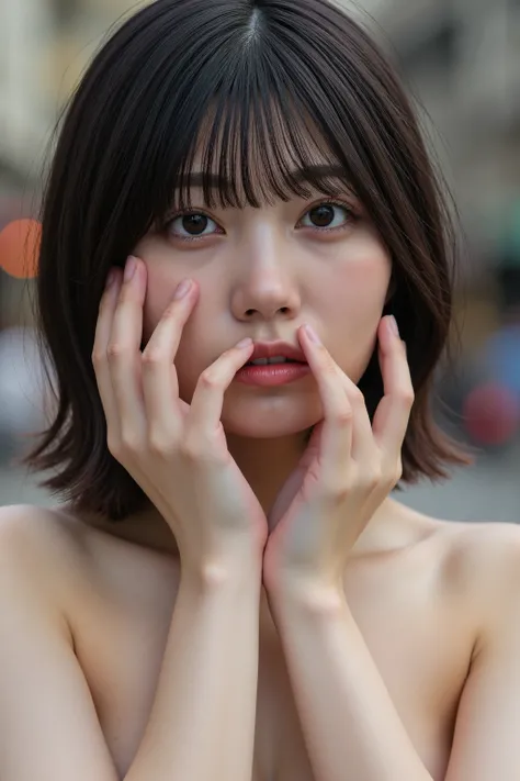 a high resolution photograph of a Japanese young woman, (photo-realistic, realistic, masterpiece, best quality), Intricate details, extremely detailed, ultra high definition, 8k, film grain, lens flare glow, sharp focus, professional lighting, nude shoot, ...