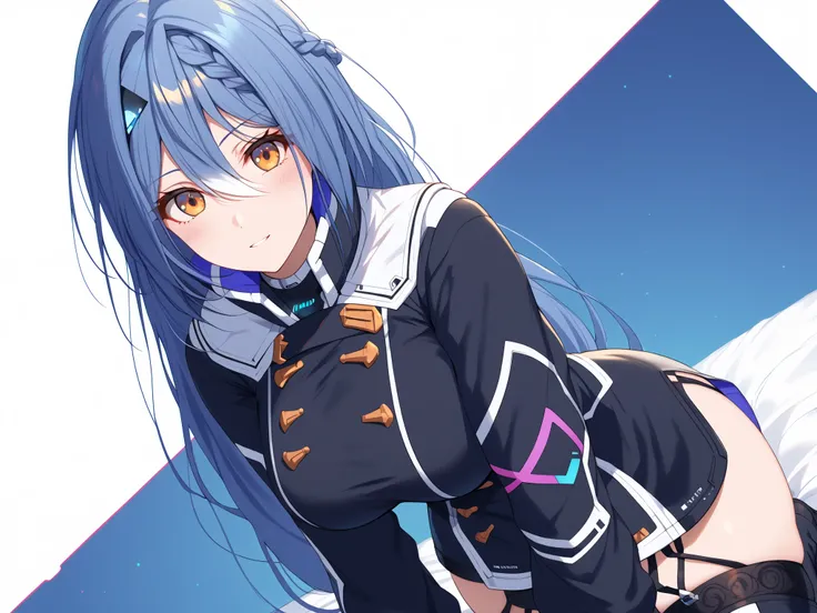 masterpiece,best quality, amazing quality, highres, absurdres, very aesthetic, high resolution, ultra detailed, perfect details,score_9, score_8_up, score_7_up, score_6_up, score_5_up, score_4_up, Etra, blue hair, long hair, yellow eyes, white streaked hai...