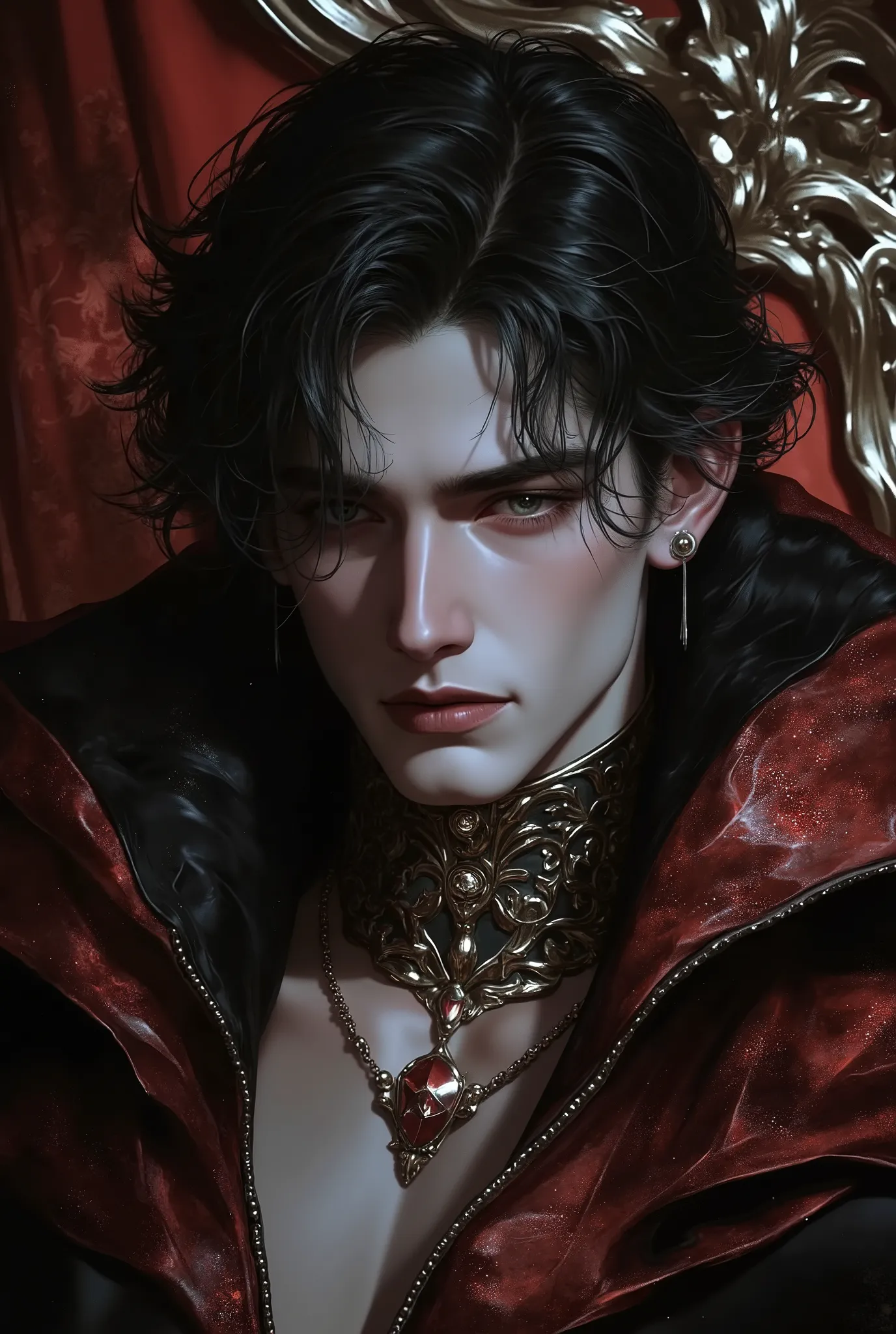 Cinematic fantasy portrait

High-detail realism

Soft moody lighting

Baroque background

Rich color grading

Fantasy film aesthetic

Painterly touch

Period drama lighting