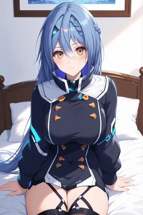 masterpiece,best quality, amazing quality, highres, absurdres, very aesthetic, high resolution, ultra detailed, perfect details,score_9, score_8_up, score_7_up, score_6_up, score_5_up, score_4_up, Etra, blue hair, long hair, yellow eyes, white streaked hai...