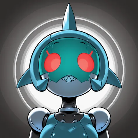 Icon, 2d, Minus8, robot girl, shark icon, beautiful, red eyes, front face, wide fov, teeth.