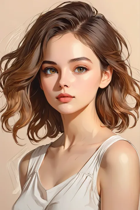  Line art、Light-colored Beautiful Person々Portrait of、   young woman、Highest Quality,Super Redundant ,Genuine,Line art,outline,   ,           paint texture           ,Expressive,Contour,shadow,     beautiful intricate     , The settings are simple and gener...