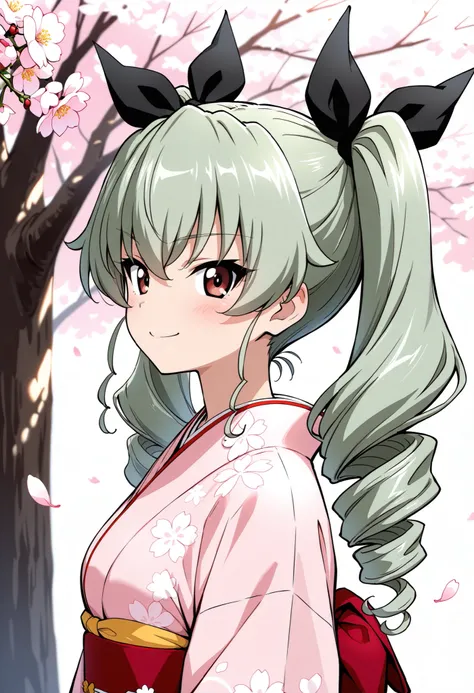 Highest Quality, details, high res, 8k, 超high res, Soft Saturation, 1 girl on break day, solo, anchovy \(girl&panzer)\, drill hair, green hair, twin drill , hair bow, long hair, 非常にdetailsな顔, 非常にdetailsな目, masterpiece , (Japanese kimono:1.2), (Furusose ...