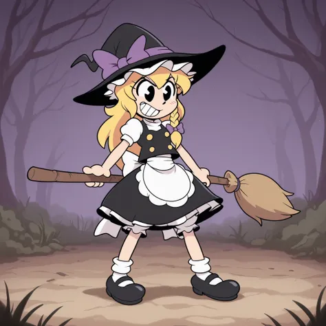 masterpiece, best quality, Rubberhose, toon \(style\) Marisa
apron, bloomers, underwear,bow, hat, hat bow, waist apron, witch hat