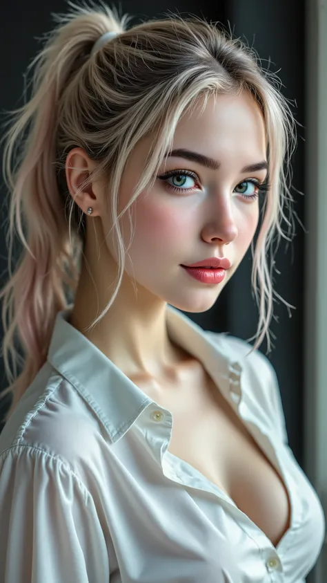  realistic ((photorealism)), Hyper Hi-Res, ((Super Quality, epice masterpiece , exquisitely detailed digital art)),((focus on extremely realistic Proportion Body:1.3), ((full body photo)), Her Friends and Perfect Pear Shape,  Pink and Green Hair , long pon...