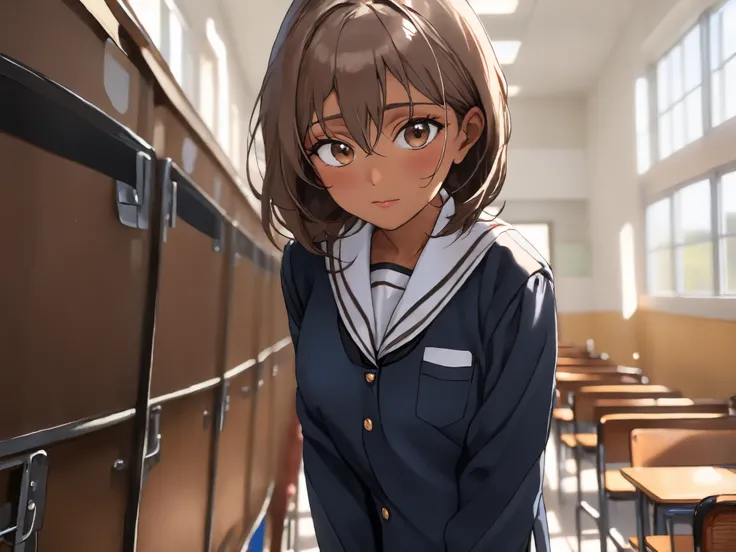 ((((masterpiece)))), high quality, very_high_resolution, large_filesize, full color,((( Indian、brown skin、female、elderly mature woman)))、Big Breasts、 Big Castle 、(((((school uniform)))))、interior、beauty in return,((cum on clothes,cum on leg)),cum on head,c...