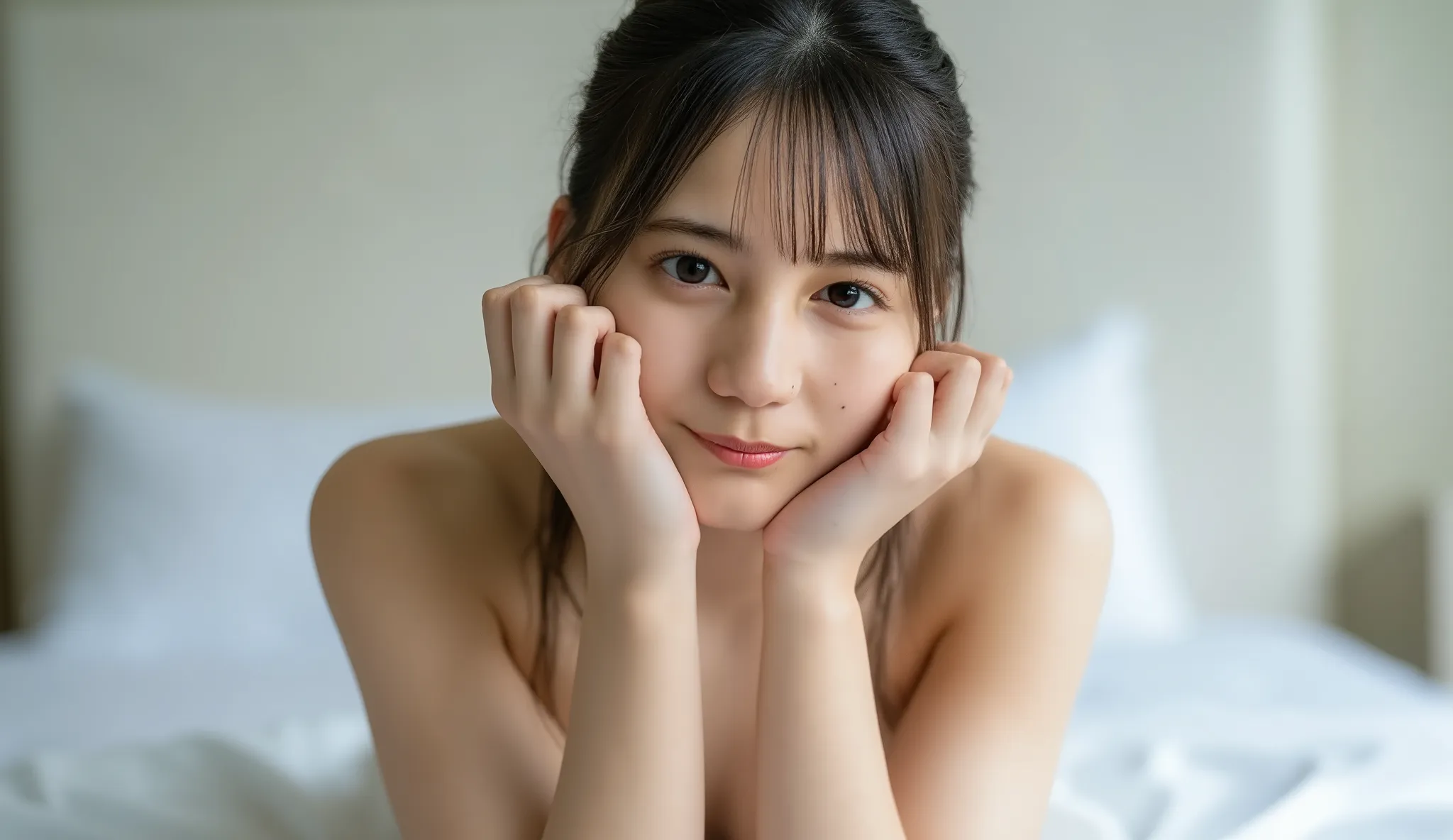 alone, , Kampala, masterpiece, anatomically accurate , Highest Quality, Textured Skin, female、 simple background, cowboy shot wearing white judo uniform,、: 158cm、 completely naked、 、full body、 nude、 Highest Quality、、 Compensate、 m...