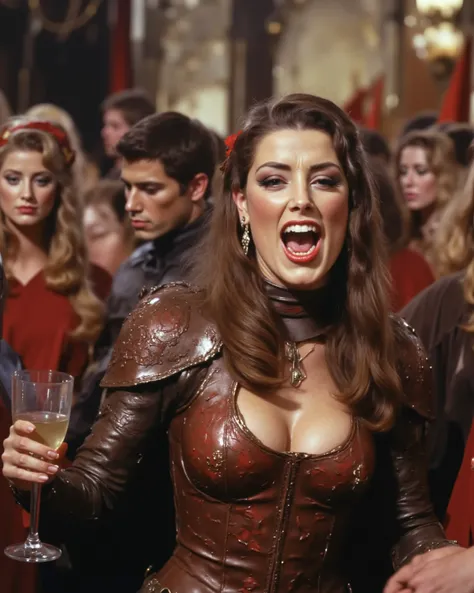 A creepy, slutty woman with laughing, lying dead eyes and a half-smirk permanently stitched across his face. Her hard leather armor is slutty flashy and impractical, painted with red swirls and sluttishly decorated. Beneath her surface charm and sharp tong...