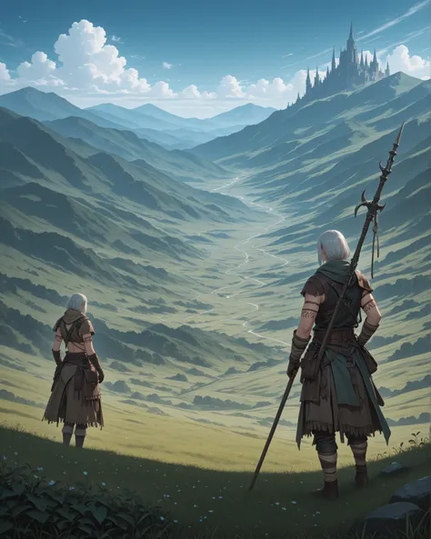 Alam, Open field, high fantasy , dark fantasy, Some Primitive Tribal Dwellings