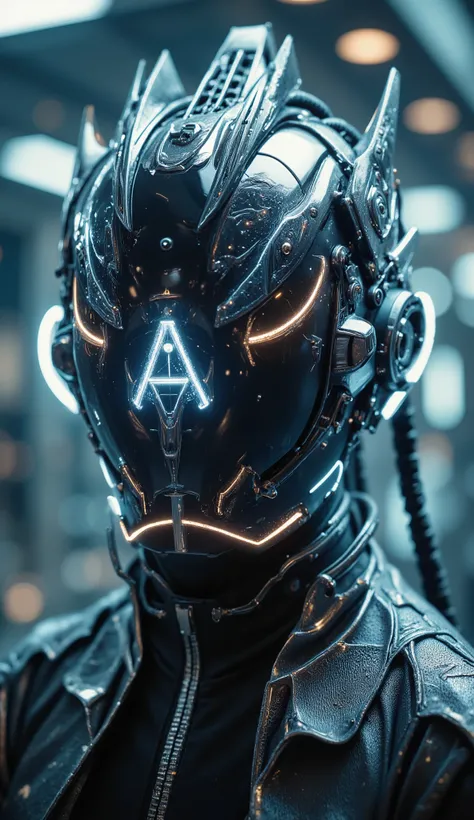 (best quality, 128k,highres,masterpiece:1.2),ultra-detailed,(realistic,photorealistic,photo-realistic:1.37), ((masterpiece)) ((photography)) ((Highest quality)) Wide-shot angle of a smooth faceless robot , wearing futuristicholographic hightech armor ((wit...