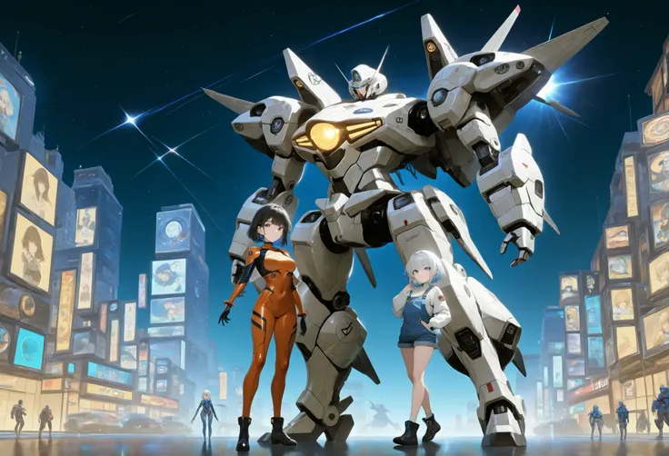 masterpiece、Highest Quality、highest resolution、A beautiful anime-style boy and girl are facing each other、Futuristic city、space colony、The pilot suit they are wearing is stylish and futuristic、The two are very close、the pilot suit combines the precision of...