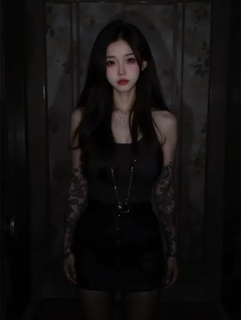 Top Quality, Masterpiece, Ultra High Resolution, (Photorealistic: 1.4), Raw Photo, 1 Girl, Off Shoulder, Darkness, Deep Shadow, Low Key, Cold Light,