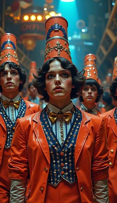 Surrealist Psicopop. Intriguing people in the circus. Clockwork Orange film. cinematic. 8K.