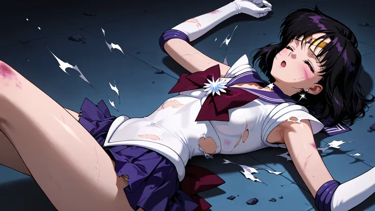 masterpiece, amazing quality, best quality, ultra-detailed, 8K, illustration, clear skin, ultra-detailed-eyes, soft skin, very awa, very as2, soft body, 90's style, official art, hotaru tomoe, short hair, black hair, skirt, gloves, bow, jewelry, pleated sk...