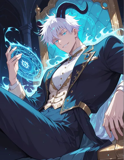 (masterpiece, best quality, highly detailed, mature) male, solo, 1man,adult, male focus, gojou satoru, jujutsu kaisen, blue eyes, white hair, short hair, sexy man, handsome face, colored eyelashes, handsome face, beautiful face, beautiful colors, medium s...