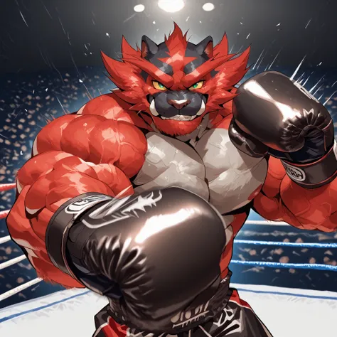 zPDXL3, pov_boxing, mercilessly punching_the_viewer, foreshortening, motion blur, black boxing gloves, black boxing trunks, depth of field, extreme perspective, closeup, action shot, boxing, dynamic punching pose, motion lines, impact lines, mercilessly p...