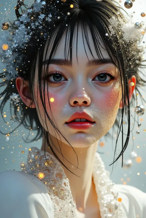 ((  better quality )), (( masterpiece)), ( in detail:1.4), 3D,  The painting of a beautiful cyberpunk Asian woman， with a plump  , particles of light ,  pure energetic chaos, opposite to technology ,HDR ( high dynamic range ),  ray tracing ,NVIDIA RTX, ult...