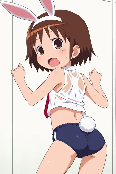 (((anime style))),score_9, score_8_up, score_7_up, source_anime,(((school festival))),nsfw,
yasuna,1girl, ((solo)),((light blue buruma)),((((white business shirt)))),((((sleeveless)))),((wet clothes)),nipple,red tie,((white sox)),brown loafers,((white Bunn...