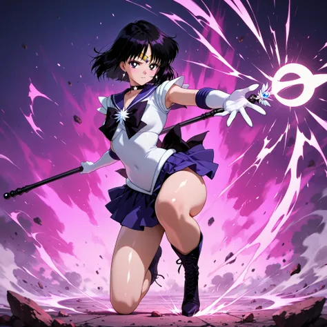 masterpiece,best quality,amazing quality, clear skin, ultra-detailed-eyes, soft skin, very awa, very as2, shiny skin, shiny hair, soft body,  90's style, official art, lil girl, hotaru tomoe, short hair, black hair, black eyes, skirt, gloves, bow, jewelry,...