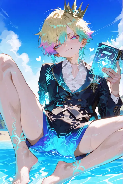 young slim athletic manly boy boy focused very toddler young old boy, smooth glowing fair skin, unique messy layered messy hair split into pure white with neatly trimmed sides, side-swept bangs partly covering one eye, sharp dreamy eyes matching the col...