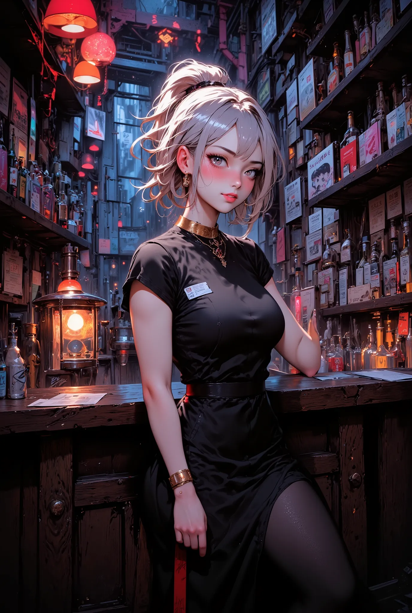 A waitress at a secluded bar