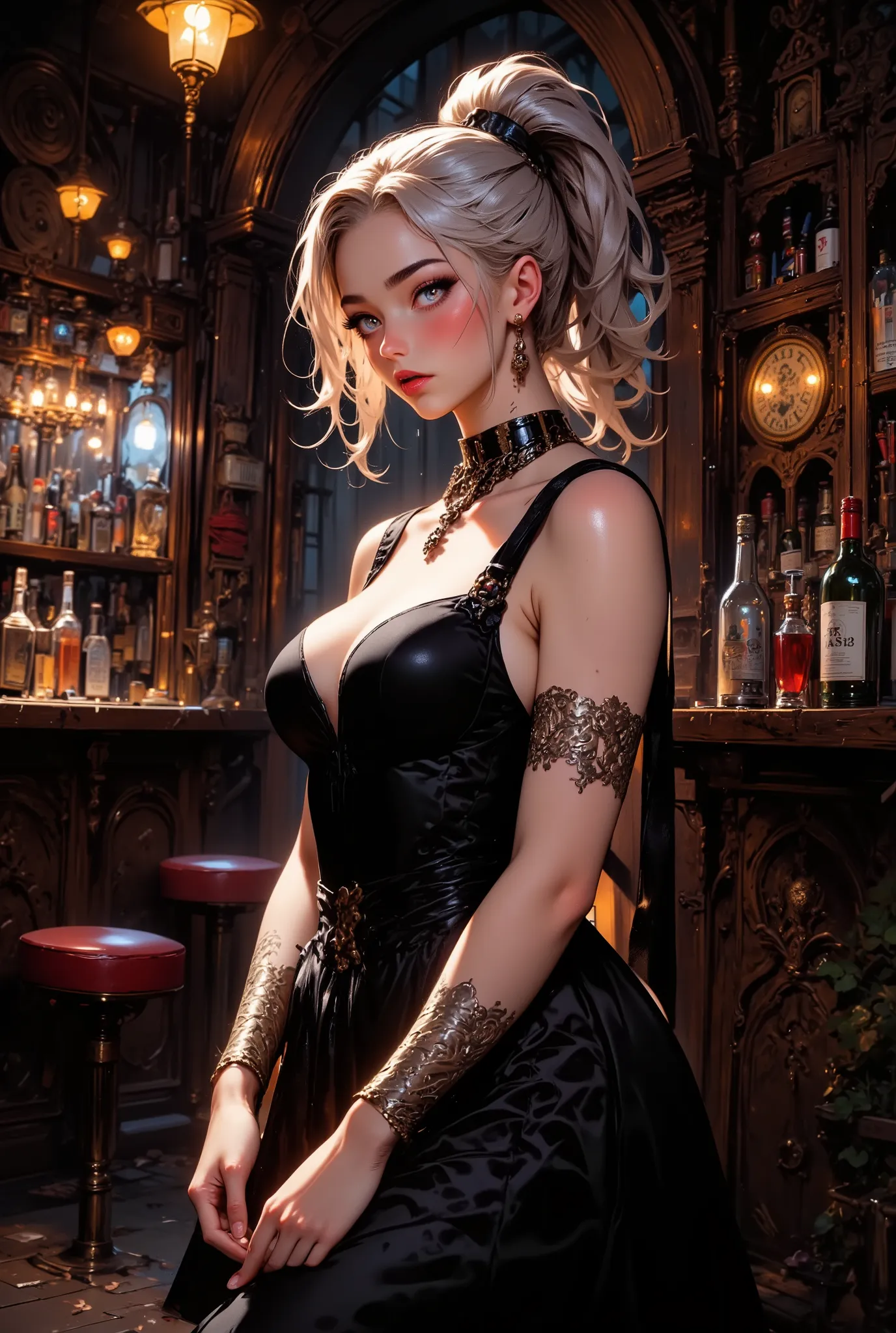 A waitress at a secluded bar