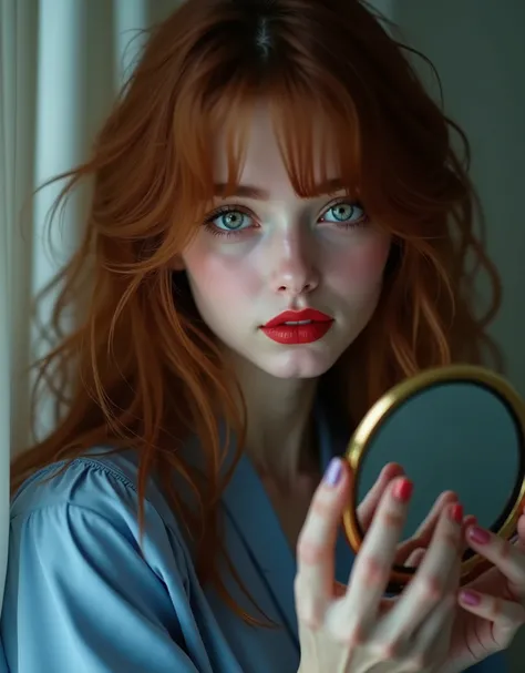 ((RAW Photo), Absurds, (Absurd Resolution)), (Masterpiece, Best Quality), ((Hyperrealism, Photorealistic)), (AI Fantasy), (masterpiece, highest quality, amazing quality), (realistic pupil, green eyes), (beautiful woman, 21 years old, cinnamon hair, wavy), ...