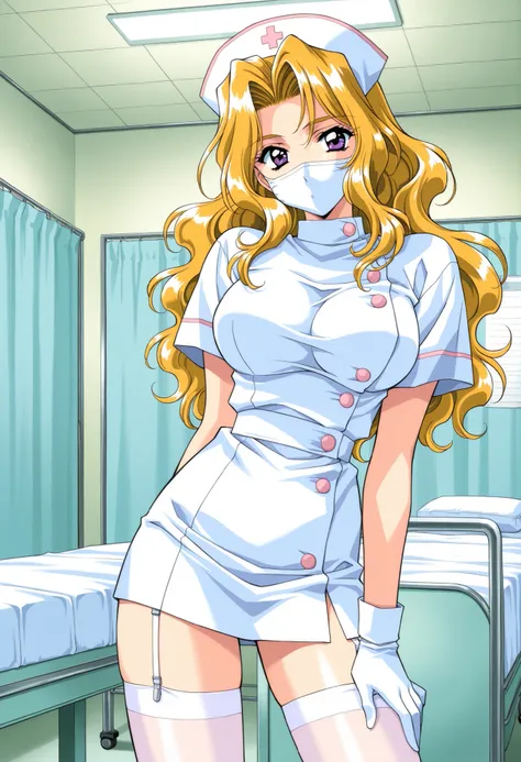 Score_9, score_8_up, score_7_up, source_anime, ShindouReiko, solo, blonde hair, long hair, wavy hair, purple eyes, large breasts, 1990s (style), kadoi aya style, (best quality), (high quality), {masterpiece}, extremely delicate and beautiful, ultra-detaile...
