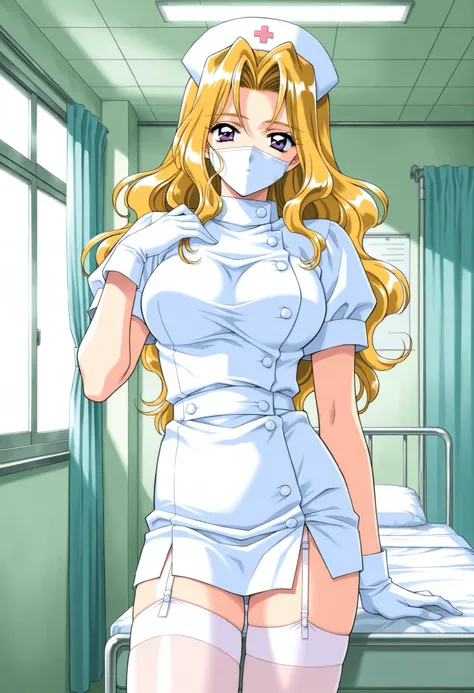 Score_9, score_8_up, score_7_up, source_anime, ShindouReiko, solo, blonde hair, long hair, wavy hair, purple eyes, large breasts, 1990s (style), kadoi aya style, (best quality), (high quality), {masterpiece}, extremely delicate and beautiful, ultra-detaile...