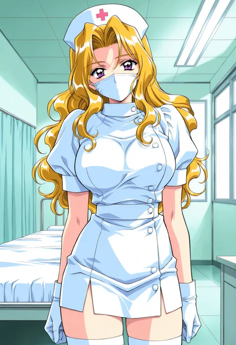 Score_9, score_8_up, score_7_up, source_anime, ShindouReiko, solo, blonde hair, long hair, wavy hair, purple eyes, large breasts, 1990s (style), kadoi aya style, (best quality), (high quality), {masterpiece}, extremely delicate and beautiful, ultra-detaile...