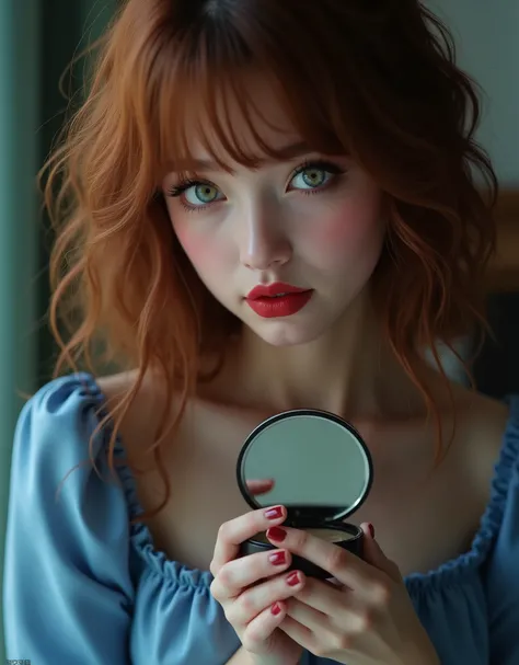 ((RAW Photo), Absurds, (Absurd Resolution)), (Masterpiece, Best Quality), ((Hyperrealism, Photorealistic)), (AI Fantasy), (masterpiece, highest quality, amazing quality), (realistic pupil, green eyes), (beautiful woman, 21 years old, cinnamon hair, wavy), ...