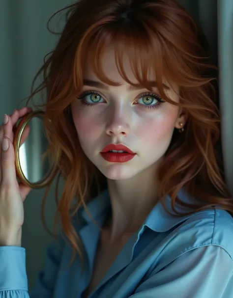 ((RAW Photo), Absurds, (Absurd Resolution)), (Masterpiece, Best Quality), ((Hyperrealism, Photorealistic)), (AI Fantasy), (masterpiece, highest quality, amazing quality), (realistic pupil, green eyes), (beautiful woman, 21 years old, cinnamon hair, wavy), ...