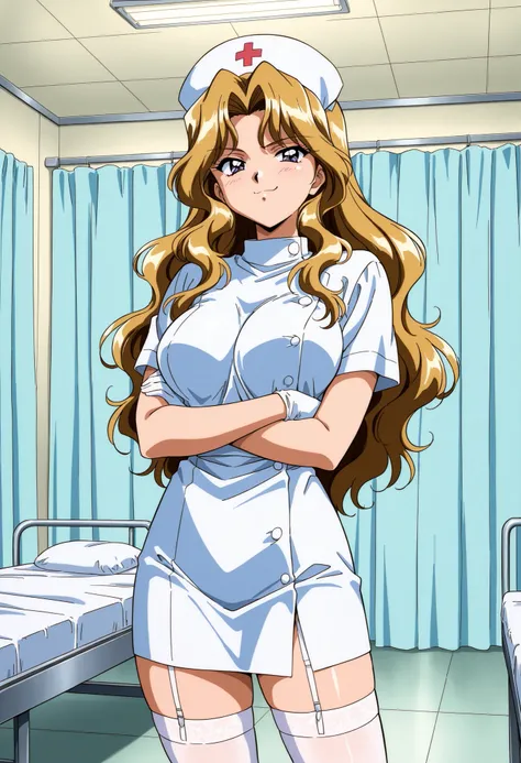 Score_9, score_8_up, score_7_up, source_anime, Shindou_Reiko(Anime_Ver), 1girl, solo, long hair, blonde hair, purple eyes, wavy hair, large breasts, 1990s \(style\), retro artstyle, anime coloring,  (best quality), (high quality), {masterpiece}, extremely ...