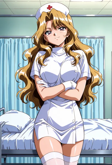 Score_9, score_8_up, score_7_up, source_anime, Shindou_Reiko(Anime_Ver), 1girl, solo, long hair, blonde hair, purple eyes, wavy hair, large breasts, 1990s \(style\), retro artstyle, anime coloring,  (best quality), (high quality), {masterpiece}, extremely ...